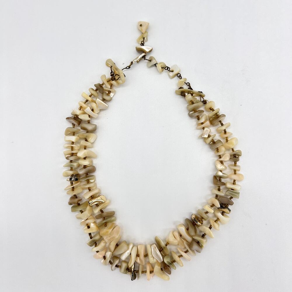 Vintage Mother of Pearl Double Strand Necklace Short Made in Japan Beach Jewelry